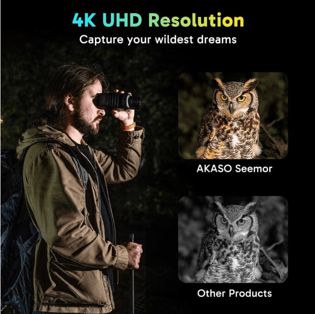 Binoclu cu vedere nocturna AKASO Seemor-200, Zoom 16 x, Rezolutie video 4K / 2K, Senzor 1/1.79" CMOS, Negru — miniatură