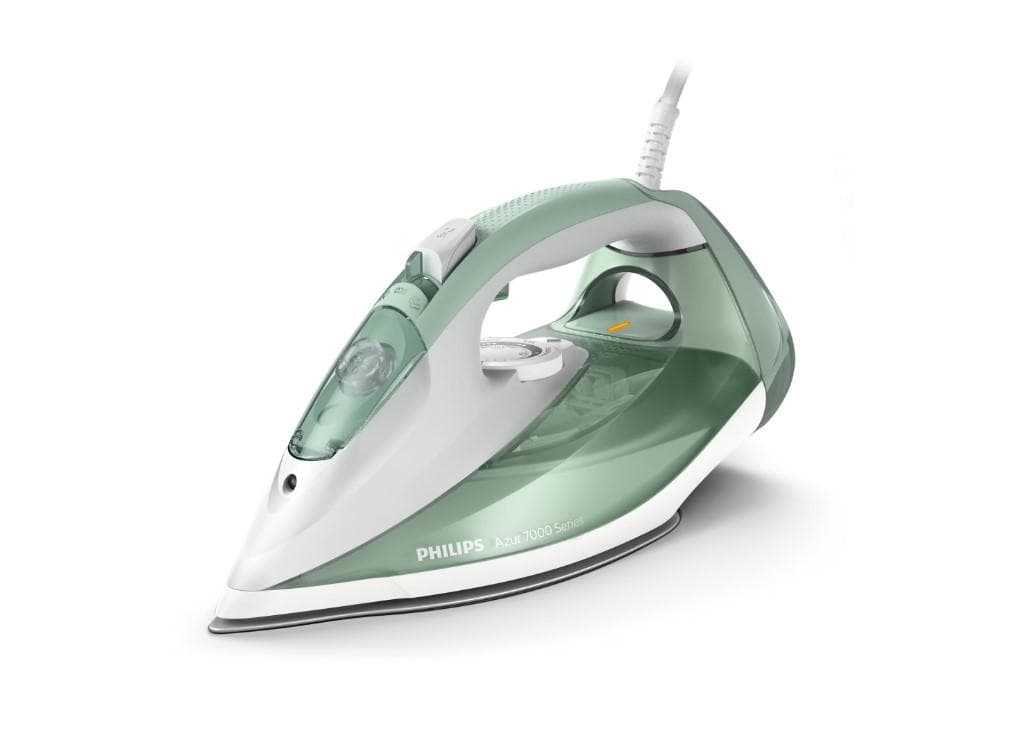 Fier de calcat Philips Azur DST7012/70, 2600W, debit de abur continuu de 45g/min si jet de abur de 220 g, talpa SteamGlide Plus, rezervor de 300ml si sistem de curatare automata cu rezervor integrat pentru calcar, verde/ gri