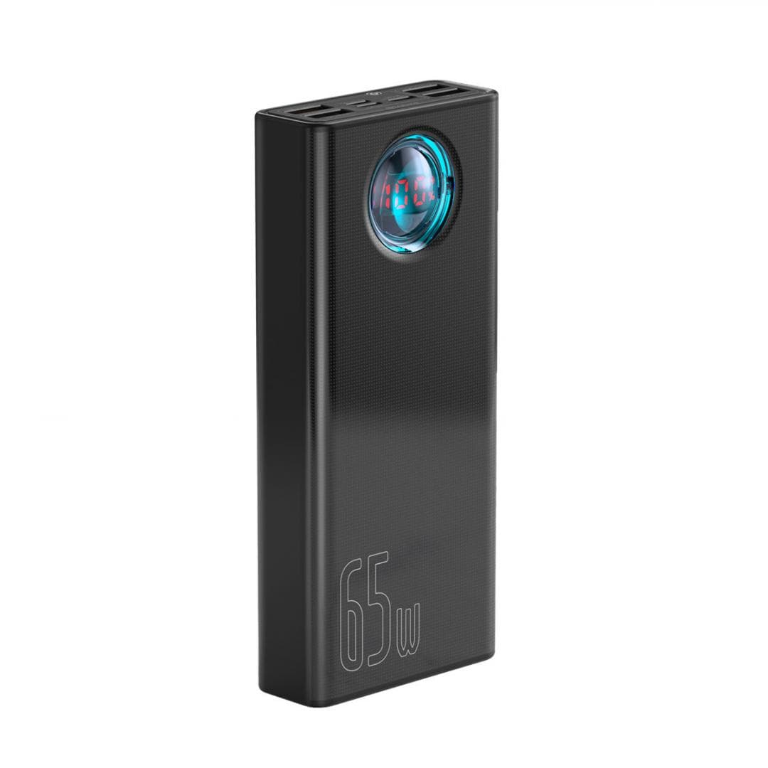 Baterie externa Baseus Ambilight, capacitate 30.000 mAh, 4 porturi iesire USB 2.0, 1 port USB-C, voltaj iesire 5 V, amperaj 3 A, functii display digital pentru nivel baterie, incarcare rapida, negru — miniatură