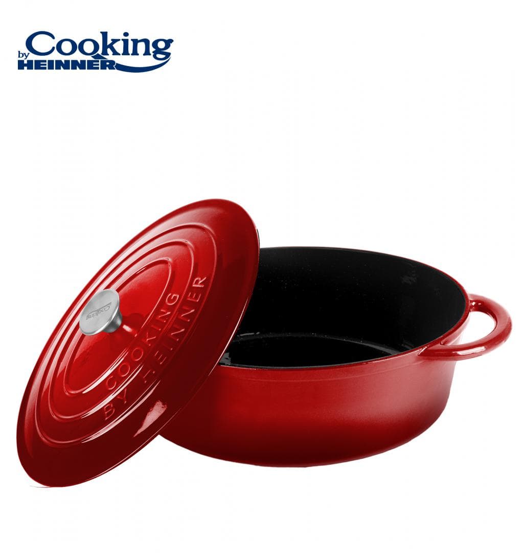 SEMIOALA FONTA EMAILATA OVALA + CAPAC 37x29x15 CM, 9L RED LINE — miniatură