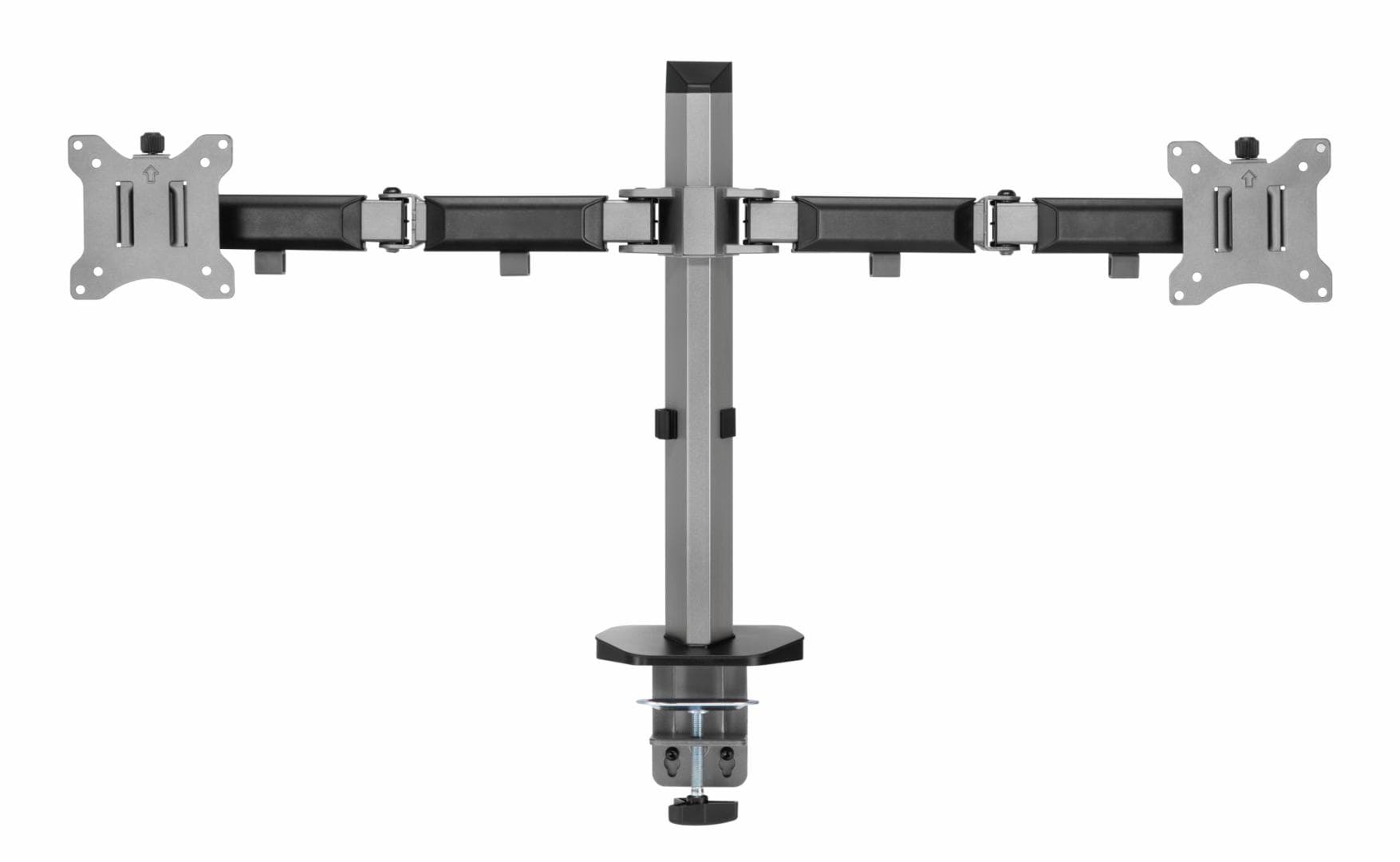 Suport 2 monitoare Serioux MM55-C024, compatibilitate dimensiune ecran 17"-32", greutate maximă suportata: (per ecran): 9kg, VESA: 75x75, 100x100, inclinare: +70°~-70°, pivotare: +90°~-90°, rotația ecranului: + 180°~-180°, instalare: clemă, grommet — miniatură
