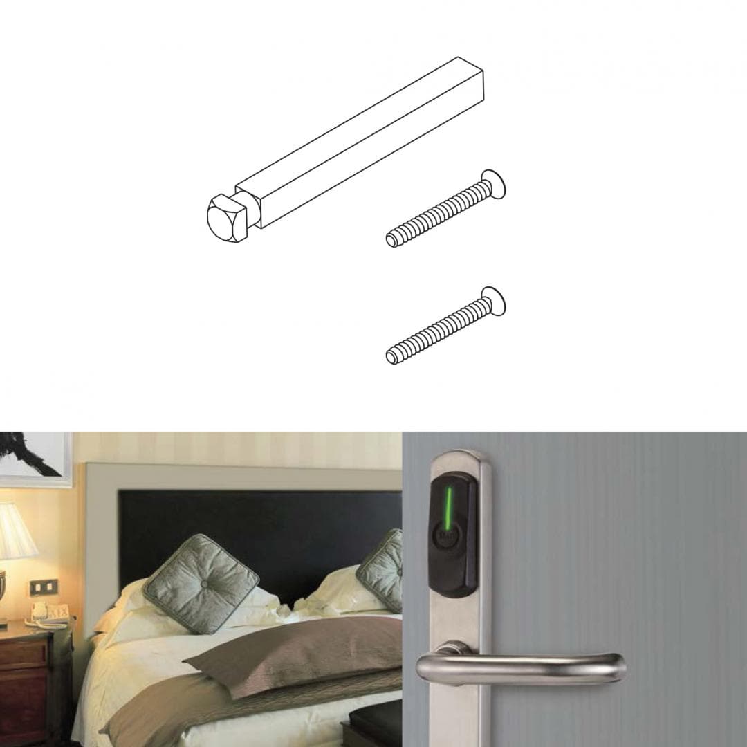 Set suruburi + patrat 8 mm pentru instalare maner electronic ARIES. Grosime usaintre 40/55 mm