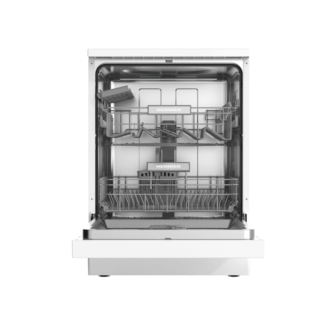 MASINA DE SPALAT VASE HEINNER HDW-FSM60614DWE++. 14 SETURI, CLASA DE EFICIENTA ENERGETICA E, CONTROL ELECTRONIC, DISPLAY DIGITAL, 6 PROGRAME: INTENSIV, UNIVERSAL, ECO, PAHARE, 90 MIN, RAPID (30 MIN), FUNCTIE HALF LOAD, EXTRA USCARE, PORNIRE INTARZIATA (1-24H), COS SUPERIOR AJUSTABIL PE INALTIME — miniatură