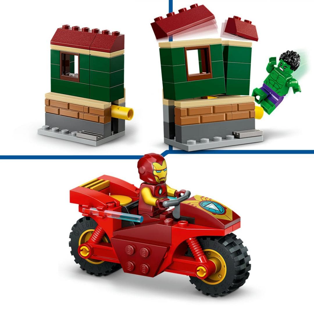 IRON MAN CU MOTOCICLETA SI HULK, LEGO 76287 — miniatură