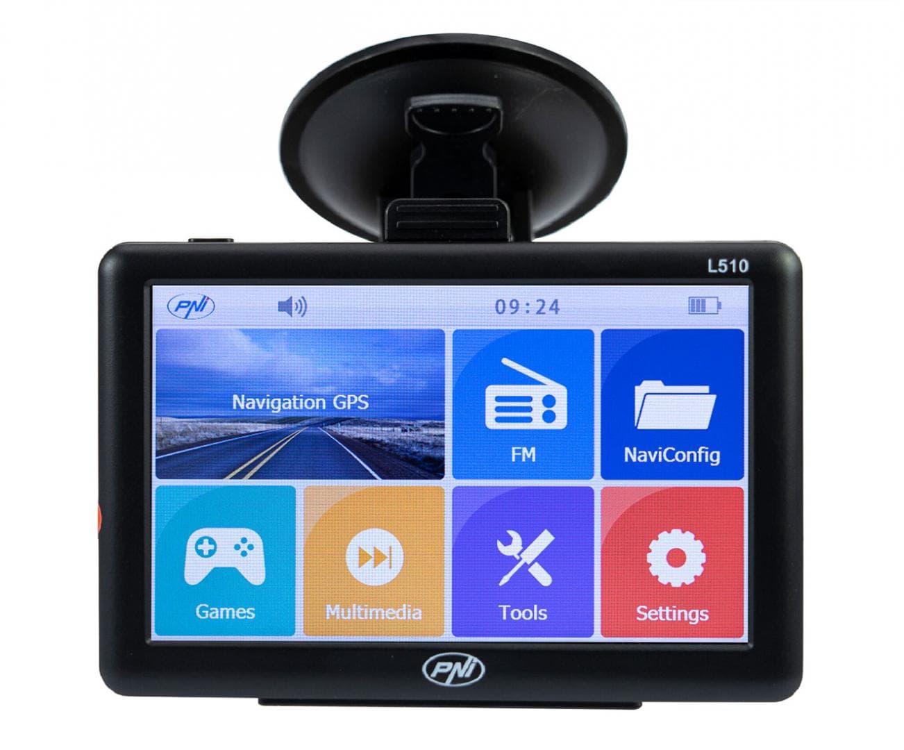 Sistem de navigatie GPS PNI L510 ecran 5 inch, 800 MHz, 256MB DDR2, 8GB memorie interna, FM transmitter, Sistem de operare: Windows CE 6.0, Rezoluţie ecran: 800 x 480 pixeli, Aspect ecran: 16:9, Procesor: 800Mhz, fara harti incluse. — miniatură