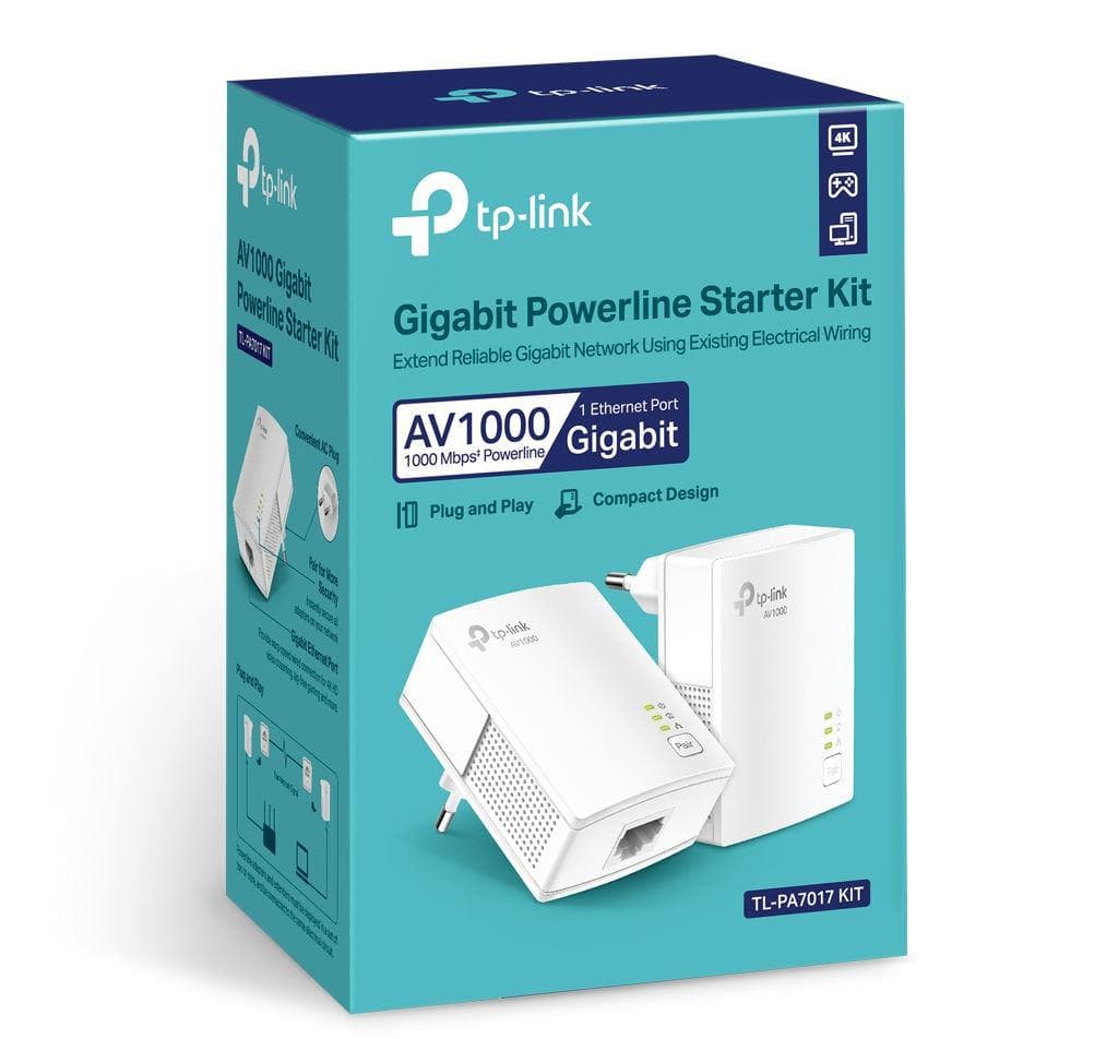 TP-Link Kit AV1000 Powerline Gigabit, Standarde si protocoale: HomePlug AV2, HomePlug AV, IEEE 1901, IEEE 802.3, IEEE 802.3u, IEEE 802.3ab, interfata: 1 x Gigabit Ethernet Port, Aria de acoperire: 300m circuit electric. — miniatură