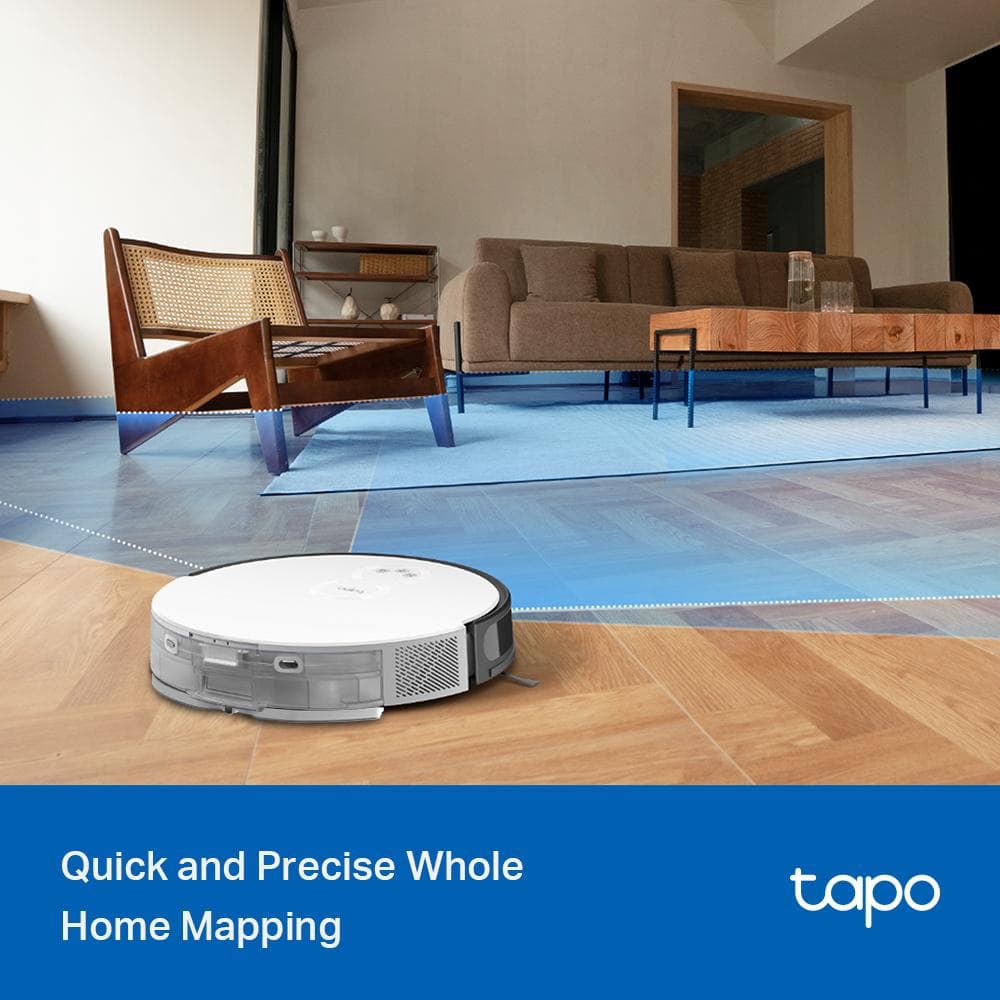 TP LINK Aspirator robot cu Mop și Navigare LiDAR TAPO RV20 MOP, Capacitate acumulator: 2600 mAh, Reincarcare si reluare, MagSlim LiDAR + Gyroscope, Harta virtuala, Inaltime de trecere: 20 mm, Putere aspiratie: 2700Pa, 4 niveluri, Capacitatea recipientului de colectare: 400ml, Filtru HEPA H11 — miniatură
