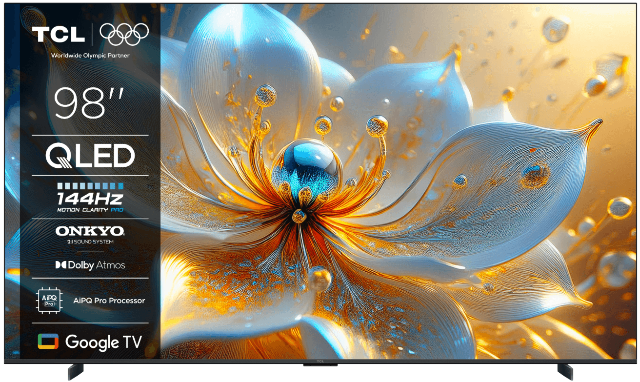 Televizor TCL QLED 98T8C, 248 cm, Smart Google TV, 4K Ultra HD, 144Hz, Onkyo