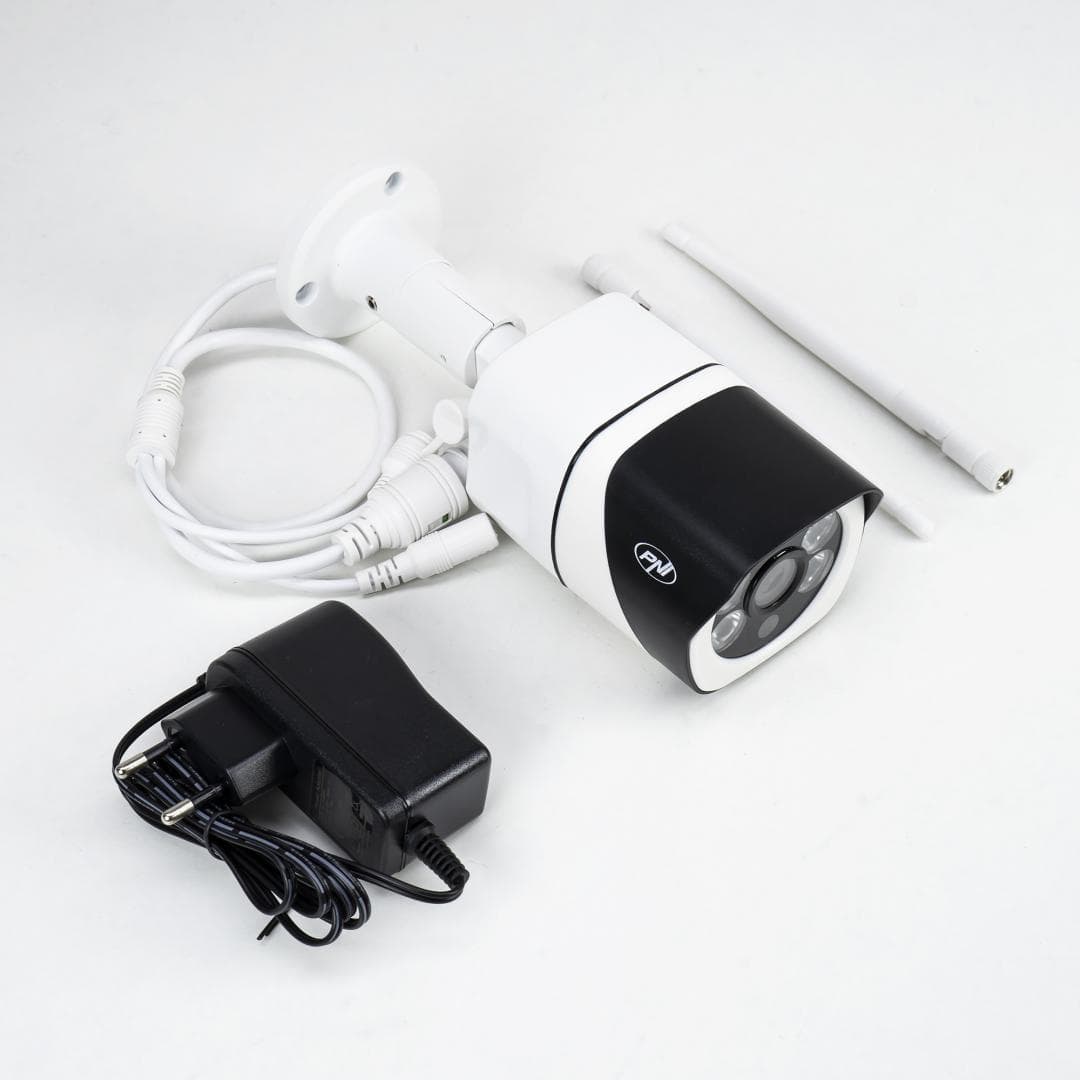 Camera supraveghere video PNI IP649 cu IP, 2MP 1080P, WiFi, slot card micro SD, compatibila cu aplicatia Tuya Smart, Culoare: Alb / Negru, Senzor imagine:1/2.9" CMOS F37, Rezolutie: 1080P (1920 x 1080), Tip lentila: f:3.6mm, Compresie imagine: H.264+, Microfon integrat, Difuzor integrat, 1 X 10/100 — miniatură