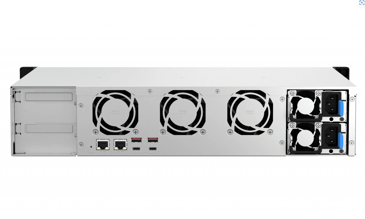 NAS QNAP 873AEU 8-Bay, CPU AMD Ryzen V1000 series V1500B 4C/8T 2.2 GHz, RAM 4GB (1x4GB) DDR4 SODIMM (max. 64GB total, optional ECC RAM support), HDD: 8 x 2.5"/3.5" SATA 6Gbps, 2x M.2 2280 PCIe Gen3 x1 (neincluse), LAN: 2 x 2.5GbE, optional 10GbE expansion via a PCIe card, USB3.2 Gen2: 4 (2 x USB-C — miniatură