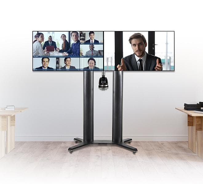 Stand mobil dublu B-Tech 56-65" 2m, negru — miniatură
