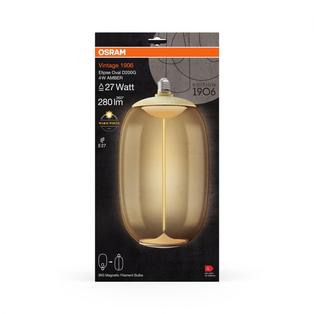 Bec LED vintage (decorativ) OSRAM Amber cu filament magnetic, E27, 4W (27W), 280 lm, lumina calda (2700K), clasa energetica G — miniatură