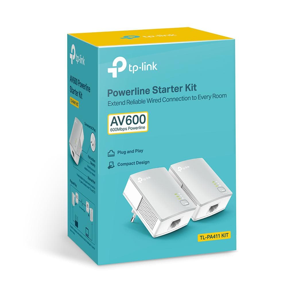 TP-LINK POWER LINE av 600 KIT TL-PA411 KIT, Standarde și Protocoale: HomePlug AV, IEEE802.3, IEEE802.3u, iNTERFATA: 1× Port Ethernet 10/100 Mbps, Consum: 4.60W, Dimensiuni; 65 × 52 × 28.5 mm, Aria de acoperire: 300m, kit-ul contine 2 x TL-PA411. — miniatură