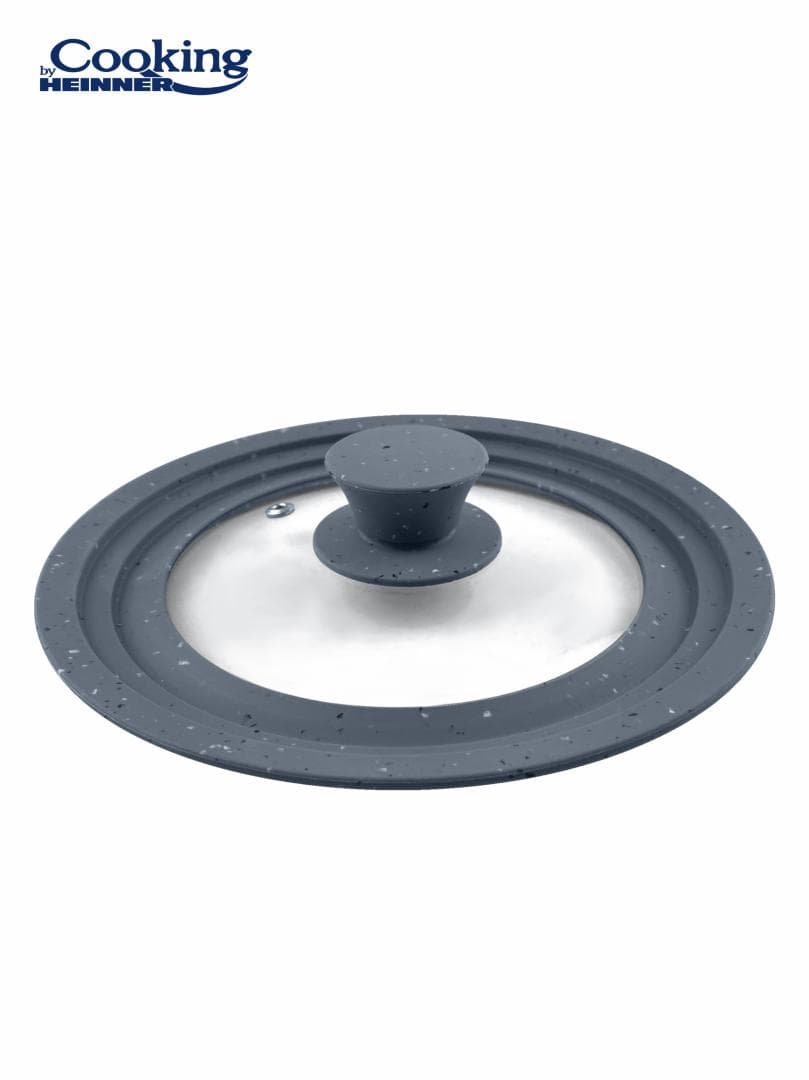 CAPAC STICLA CU MARGINE DIN SILICON AJUSTABILA PE 3 DIMENSIUNI 16/18/20 CM, COOKING BY HEINNER (mix 2 culori in bax, 3 rosii + 3 gri)