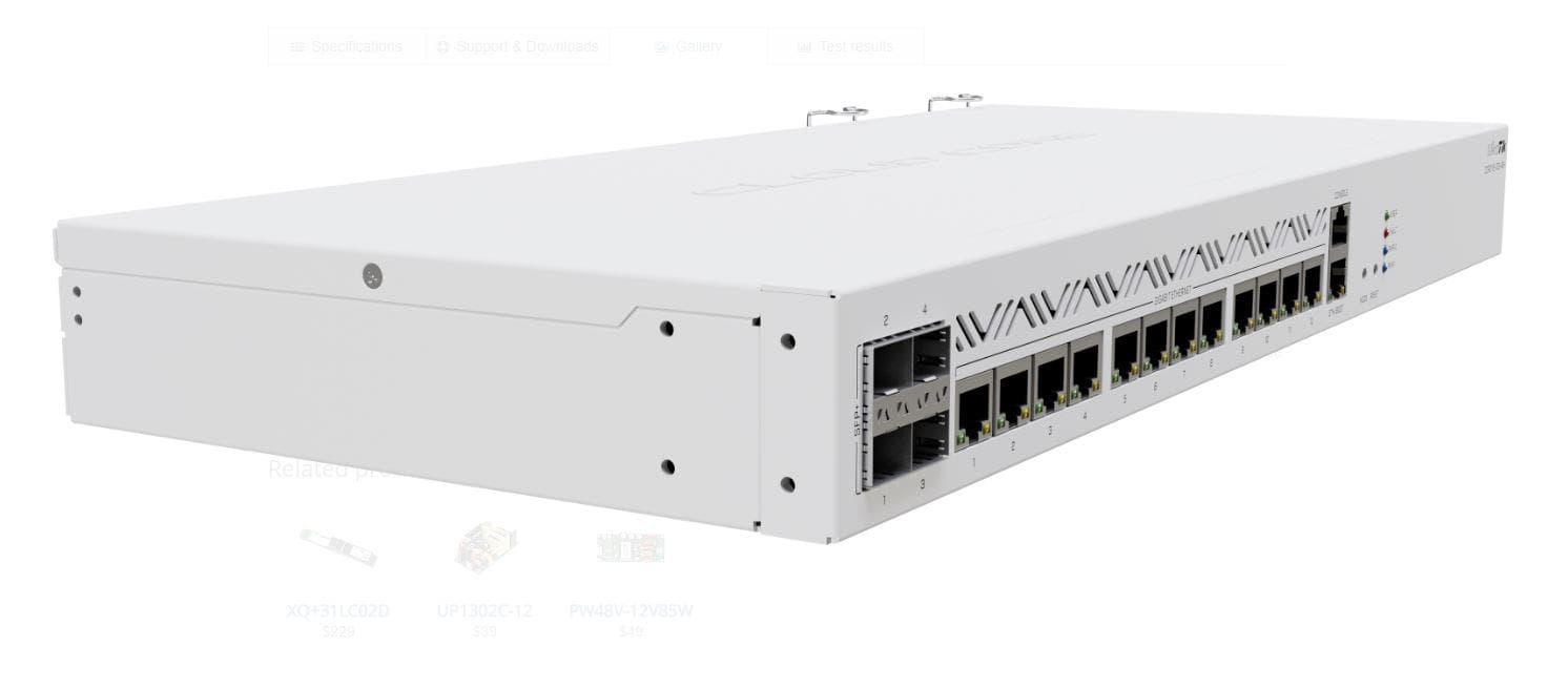 MIKROTIK, 16 Port Wired Router, CCR2116-12G-4S+, Procesor:2Ghz, 16 mb RAM, 128 mb NAND, Dimensiuni: 443 x 199 x 44 mm, interfata: 13 x 10/100/1000, 4 x SFP+, 1 x 10/100, 1 x Serial Console RJ45, 1 x M.2, consum maxim 83W, 4 ventilatoare. — miniatură