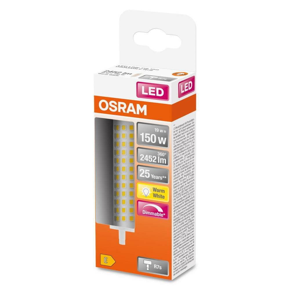 Bec LED Osram DIM LINE, R7s, 19W (150W), 2452 lm, lumina calda (2700K) ,dimabila, 118mm, Ø28mm