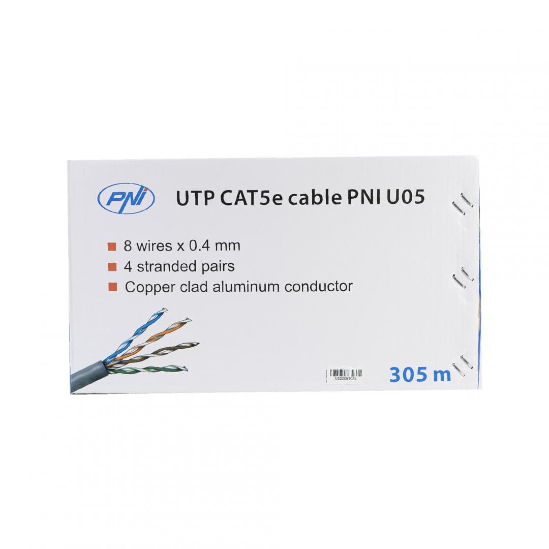 Cablu UTP CAT5e PNI U05 cu 4 perechi pentru internet 1 Gigabit si sisteme de supraveghere Rola 305m — miniatură