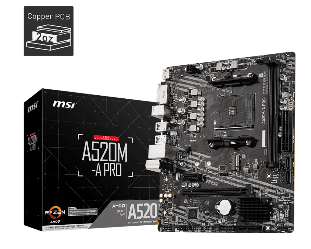 Placa de baza MSI A520M-A PRO, Socket AM4, DDR4, Micro-ATX — miniatură
