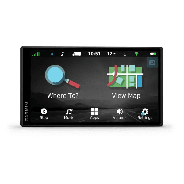 GPS Garmin dēzl LGV500, diagonală 5.5", rezolutie afisaj 1280 x 720 pixeli, Ecran multitactil de 5,5 inci, sticlă, ecran color HD TFT cu lumină de fundal albă, autonomie baterie până la 60 minute, baterie litiu-ion reîncărcabilă, negru — miniatură