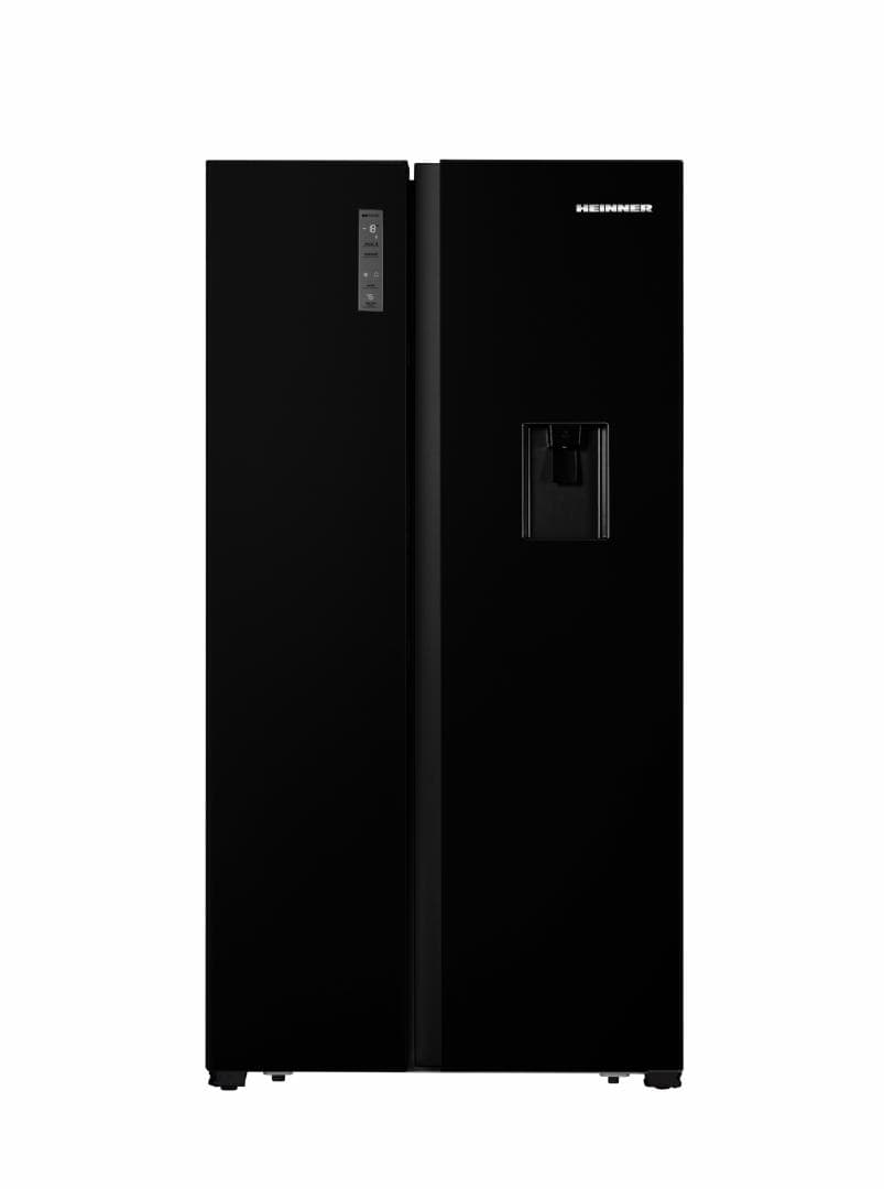 Side by Side HEINNER HSBS-HS519NFBKWDE++, No Frost, 519 L, Clasa E, Dozator apa, Negru