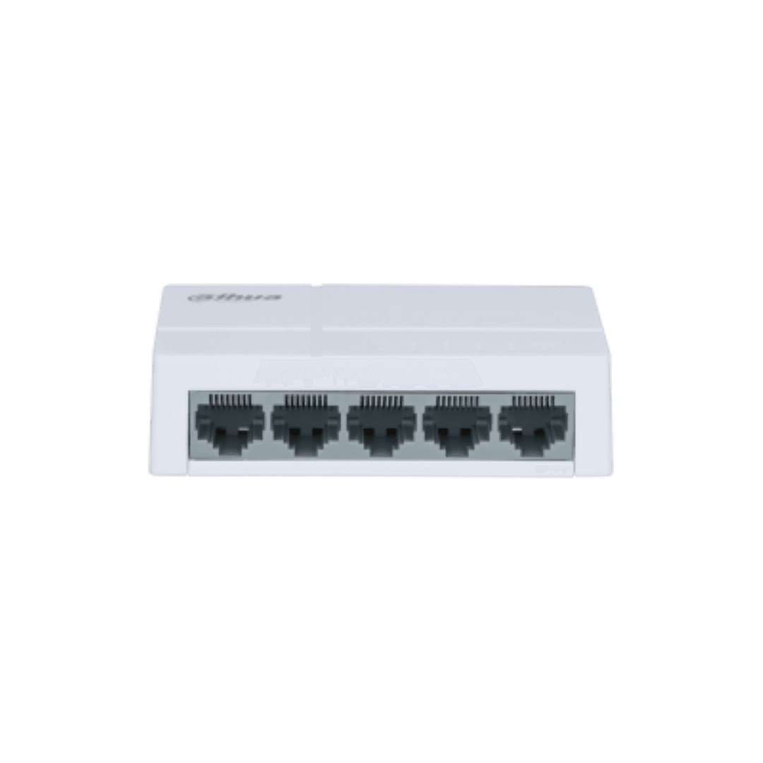 DAHUA 5 PORT UNMANAGED SWITCH PFS3005-5ET-L-V2, Interffata: 5 x 100Mbps, alimentare: 5 VDC; 1 A, Switching Capacity: 1 Gbit, Packet Forwarding Rate: 0.744 Mpps, Dimensiuni: 86.4 mm × 52.0 mm × 23.0 mm, Greuate: 0.12 kg