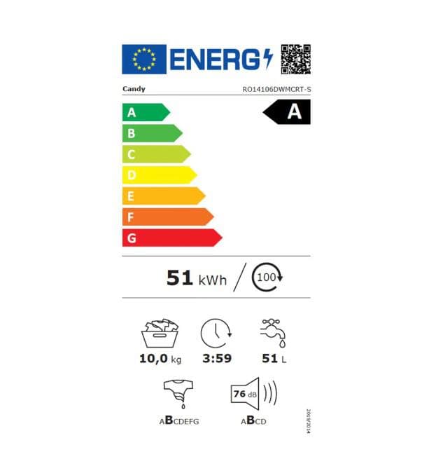 Masina de Spalat Candy RO14106DWMCRT-S RapidO, 10kg, 1400, A, BPM, MPS, 6D, WiFi+BT, Steam, Anthracite+anthracite+chromed ring — miniatură