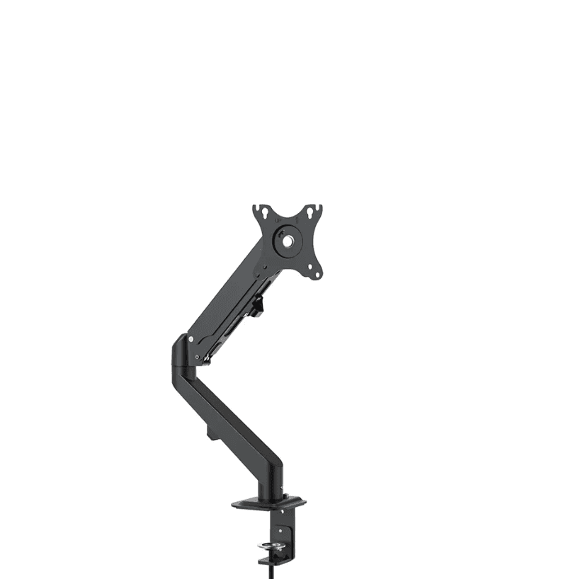 Brat de birou pentru monitor Neomounts, poate sustine un monitor cu diagonala display 17-27", suporta pana la 7kg, full motion, +90°, -45° inclinatie, +90°, -90° swivel, +180°, -180° rotatie, VESA min 75x75, VESA max 100x100,reglabil pe inaltime: 15.2-40.2 cm, negru. — miniatură