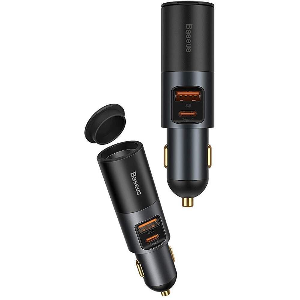 Incarcator auto Baseus Share Together, 1 x USB Output 5V/3A, 1 x USB Type-C max 5V/3A si 1 x bricheta auto 60W, total output 120W, pt. bricheta auto, gri — miniatură