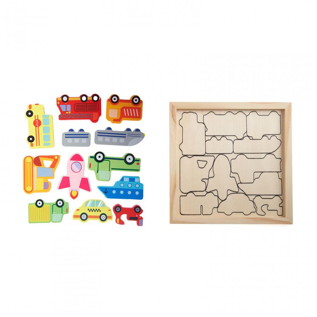 PUZZLE DIN LEMN CU MASINI, 12 PIESE, MOMKI — miniatură