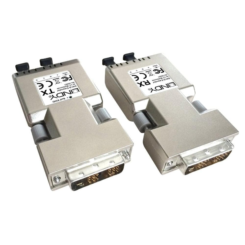 Lindy 500m Fibre Optic DVI-D Single Link Extender Description Extends DVI-D signals at distances of up to 500m using dual fibre optic cables (not included) Compatible with DVI-D 2.0 specifications including HDTV and HD-Ready displays Supports HDTV resolutions up to 1920 x 1200 @ 60Hz / 1080p @ 60