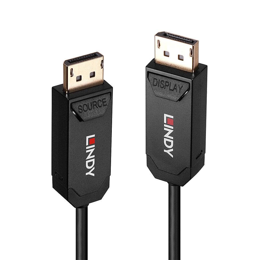 Cablu Lindy Hybrid DisplayPort, lungime 50m, fibra optica, latime de banda suportata 40Gbps, rezolutie maxima 680x4320@60Hz 4:2:0 10bit, 3840x2160@144Hz 4:4:4 10bit, negru — miniatură