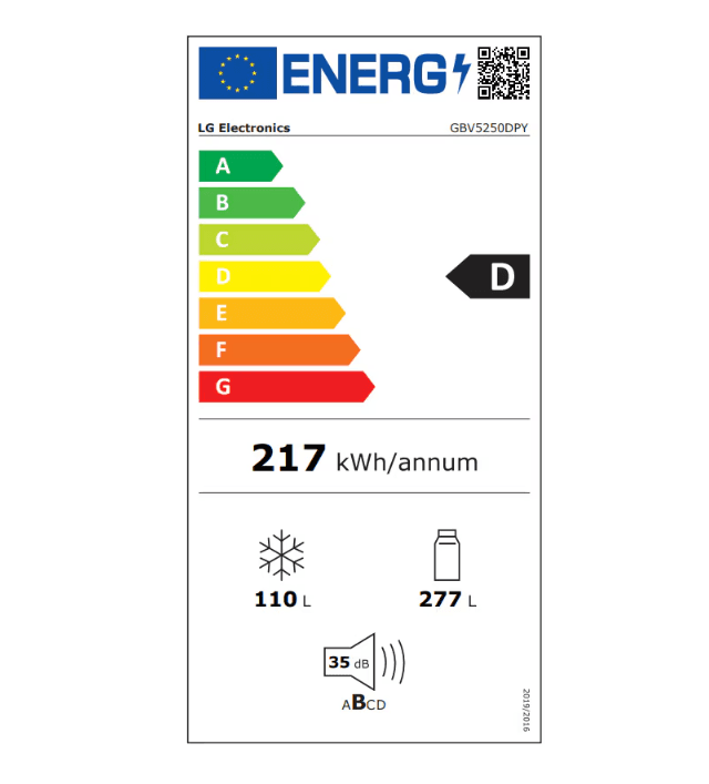 Combina Frigorifica GBV5250DPY, 387 l, No Frost, E-Micom, DoorCooling+, Compresor Smart Inverter, SmartThinQ, Clasa D, H 203 cm, Argintiu — miniatură