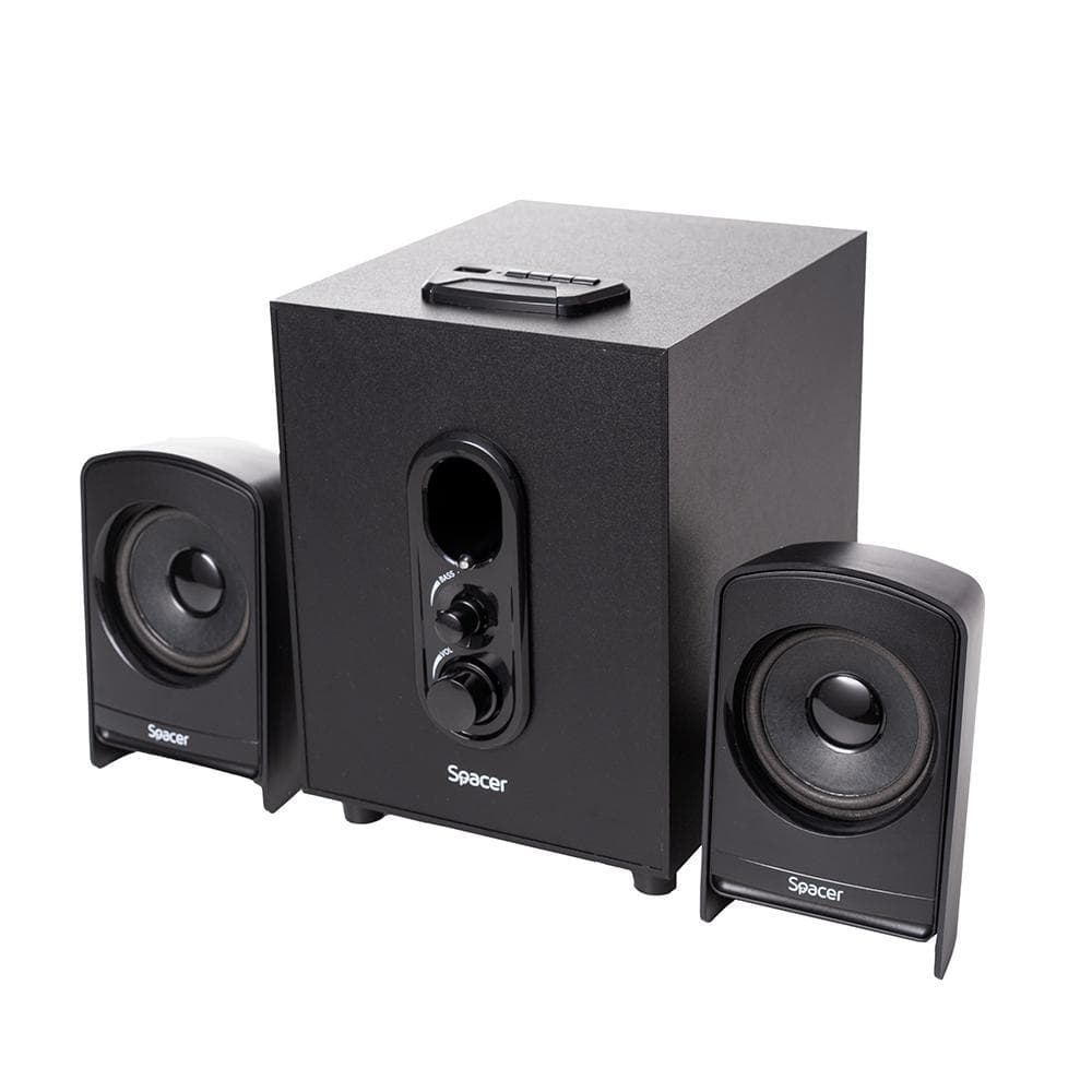 Boxe Spacer 2.1, 20W RMS (2 x 5W + 10W), alimentare 220V, conectori Bluetooth, USB, Jack 3.5mm, Radio FM, RCA, negru — miniatură