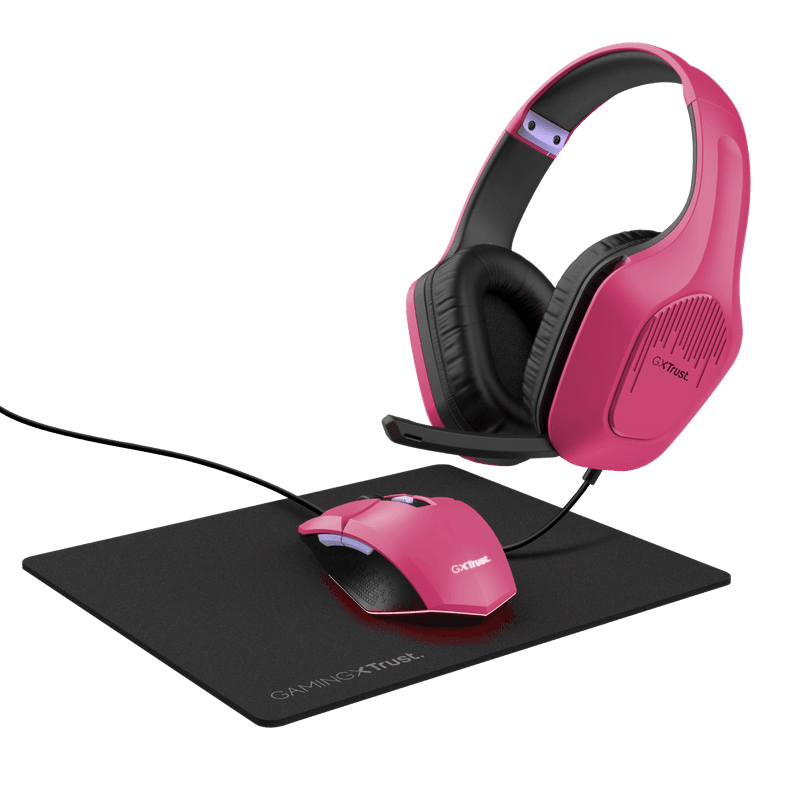 Kit Wired tastatura si mouse Trust GXT 790, roz