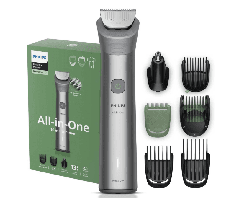 Aparat de tuns barba & parul de pe cap si corp 10in1 PHILIPS All-in-One MG5931/15, autonomie 120 min, 11 setari de lungime: 0,5-16 mm, 2 capate trimmer specializate (detalii, nas), piepteni pt fata, cap, corp, 100% rezistent la apa, husa