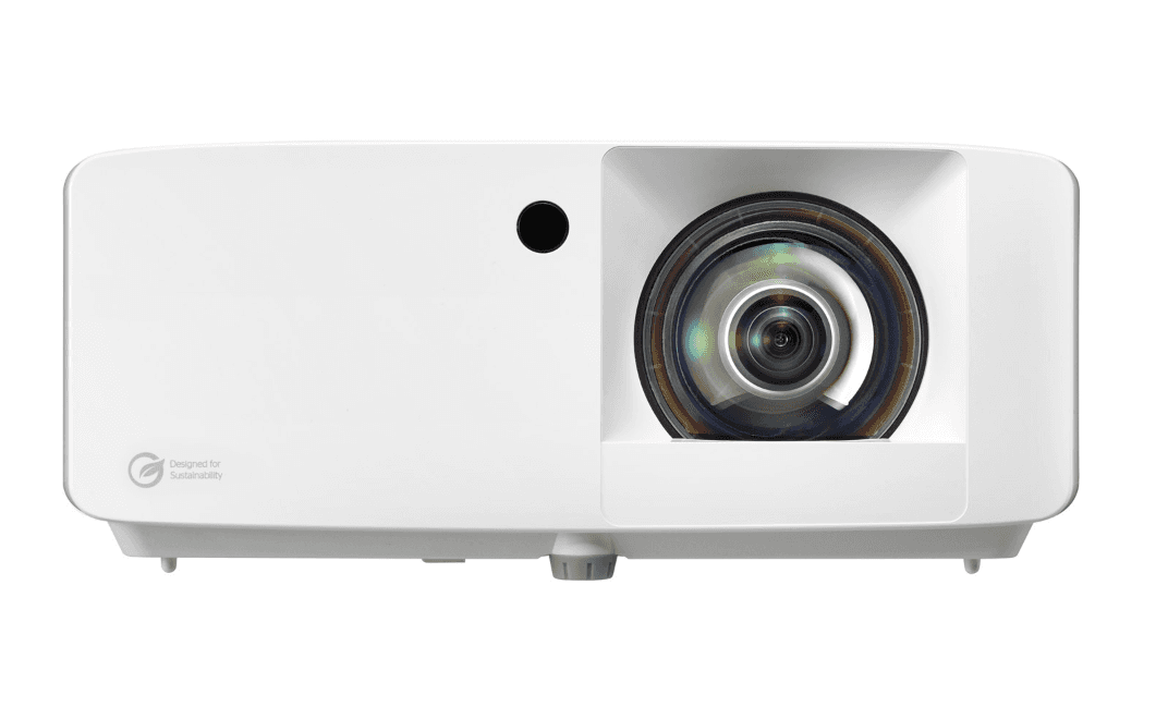 Videoproector Optoma UHZ35ST, UHD 3840*2160, 3.500 lumeni, 500.000:1, 16:9/ 4:3/ 16:10, laser 30.000 ore, distanta maxima de proiectie 3.3m, 2 * HDMI, Audio 3.5mm, USB-A power 1.5A, RS232, RJ45, 28dB-35dB, Security bar, Kensington Lock, protejare cu parola, IP6X, telecomanda cu baterii incluse, boxa — miniatură