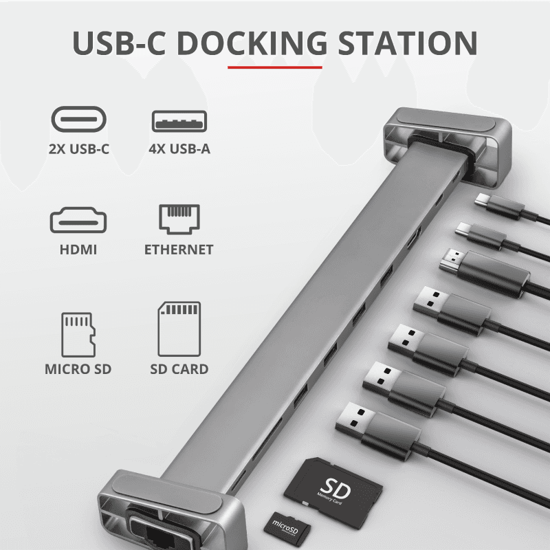 Hub USB Trust Dalyx, USB-C, 10 porturi, HDMI, RJ-45, Argintiu — miniatură