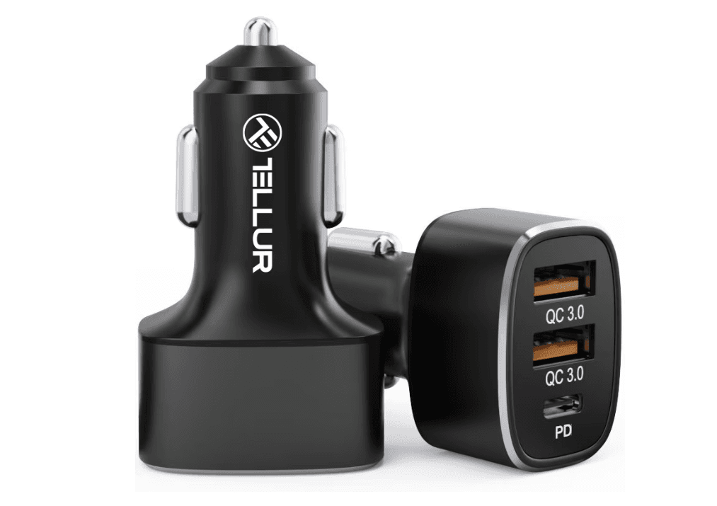 Incarcator Auto Tellur FCC9, 56 W, 3 porturi, Negru — miniatură