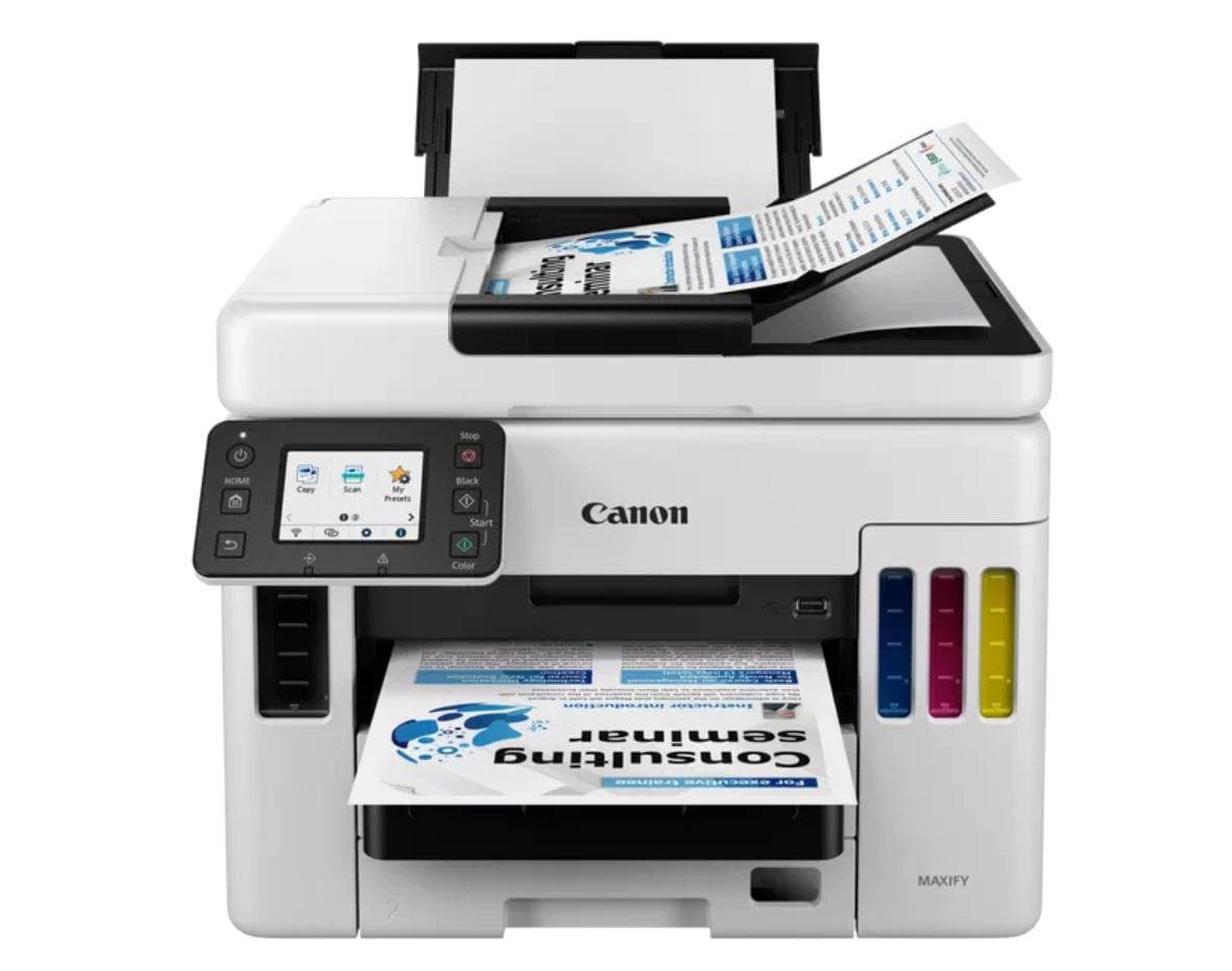 Multifunctional inkjet color CISS Canon Maxify GX7040, ( Print, Copy,Scan, Fax, Cloud), dimensiune A4, duplex printare, ADF, viteza 24 ppm alb-negru, 15.5 ppm color, rezolutie 600X1200 dpi, alimentare hartie 250+250+100 coli, Scannet CIS, rezolutie scanare:1200x1200, 99 copii max,zoom:25%-400% — miniatură