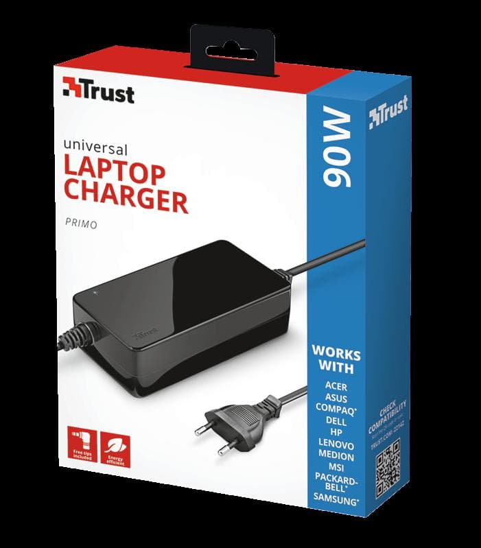 Incarcator laptop Trust Primo, universal, 90W-19V, negru — miniatură