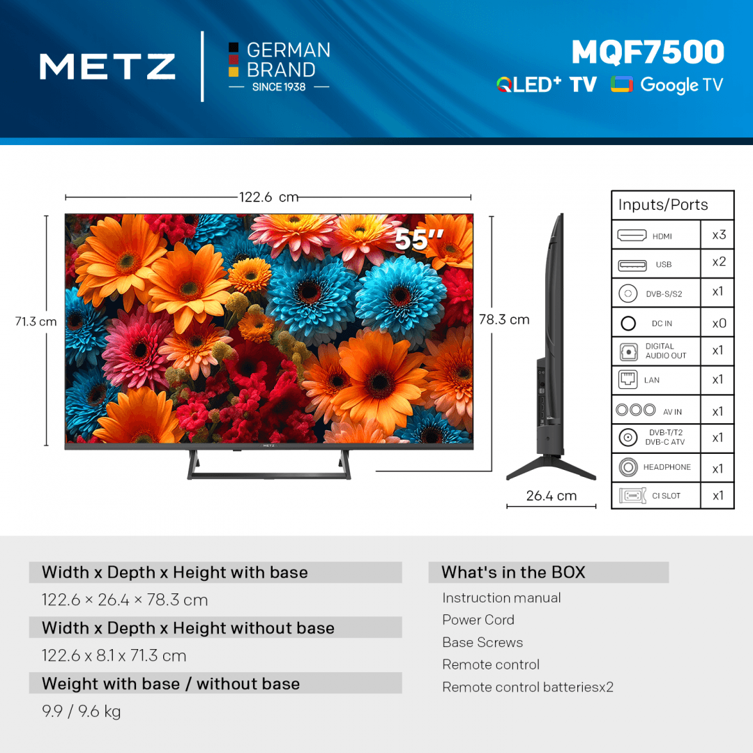 Televizor METZ QLED 55MQF7500Z, 139 cm, Smart Google TV, 4K, Clasa F — miniatură