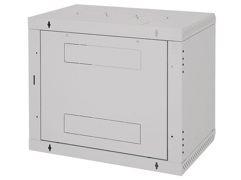 Rack de perete Triton sectiune simpla 15U 600mm adancime usa sticla panouri laterale fixe sectiuni ventilatie activa, sectiuni acces cabluri sus/jos/spate securizare cu cheie, 1 pereche montanti reglabili IP30 gri — miniatură