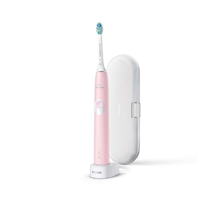 Periuta de dinti sonica electrica Philips Sonicare ProtectiveClean HX6806/03, 62000 miscari/minut, 1 mod de curatare, 2 intensitati, senzor presiune, functie BrushSync, 1 cap de periere, toc de transport, Roz pastel