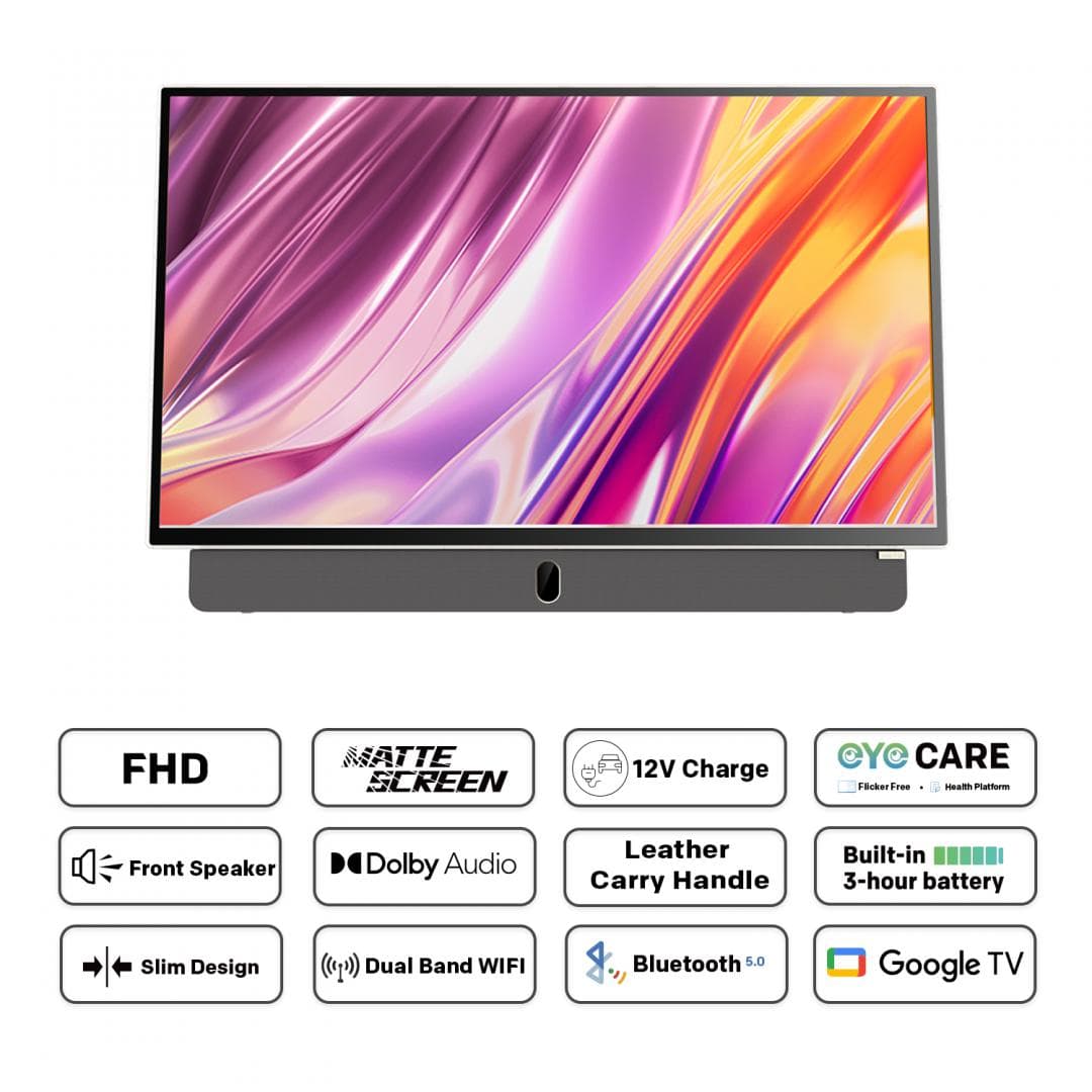 Televizor portabil METZ LED 24MPE7000, 60 cm, Smart Google TV, Full HD, 220/12V, 3h battery, Clasa E (Brand German) — miniatură