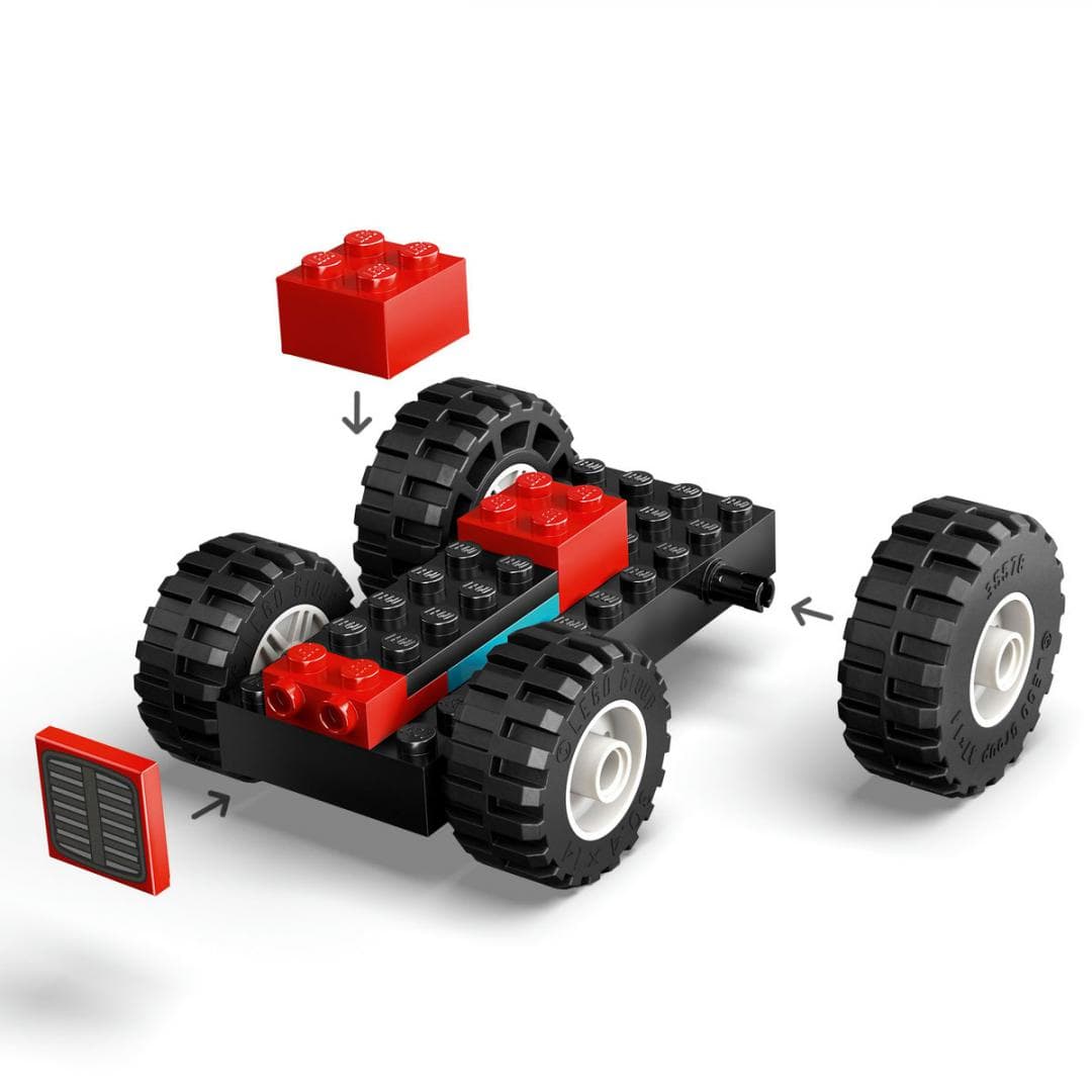 TRACTOR DE FERMA ROSU CU REMORCA SI OI, LEGO 60461 — miniatură