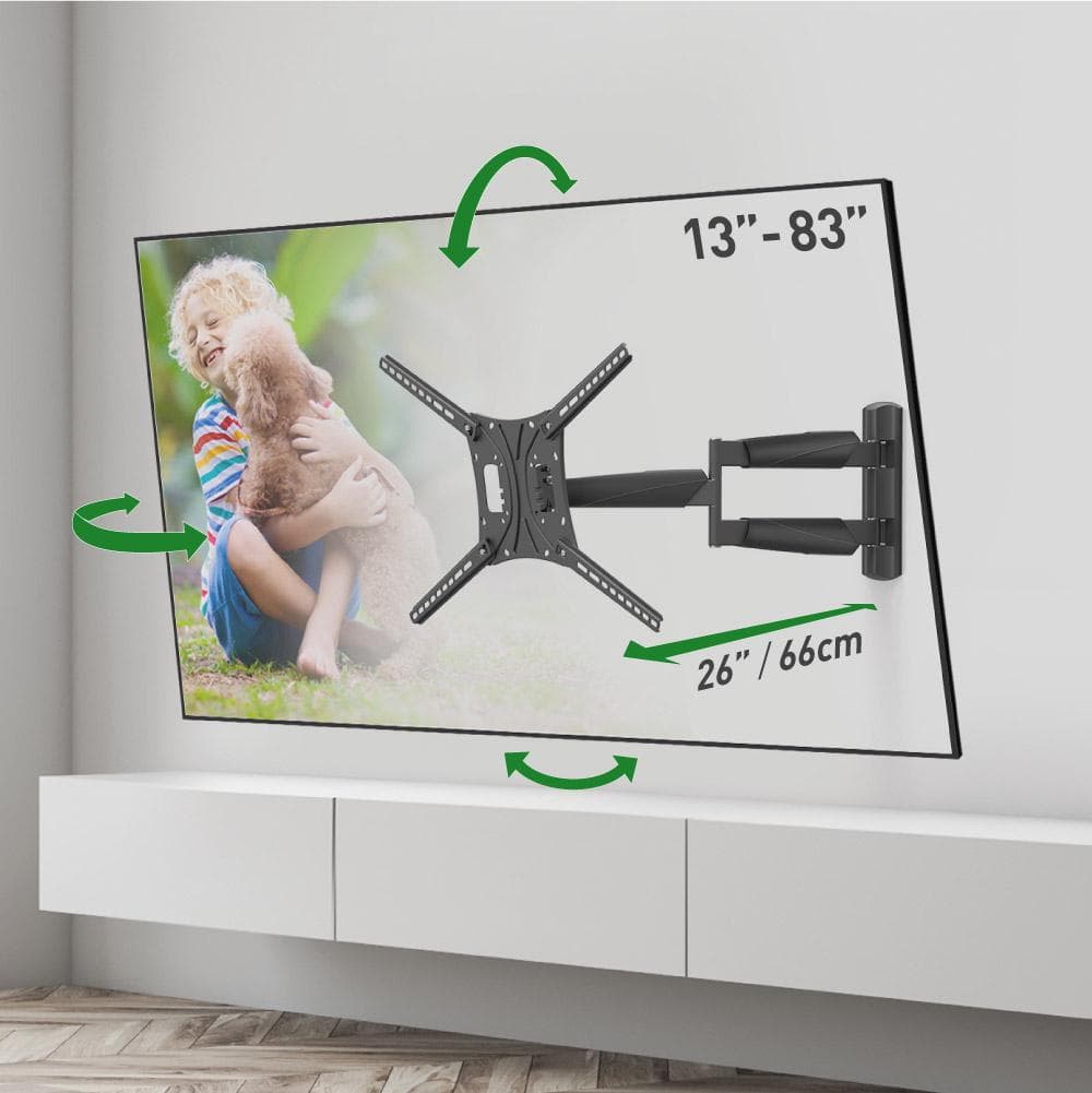 Suport TV plat/curbat de perete cu 2 brate Barkan BM443LP, 13"- 83", Max 50kg, VESA 600x400, negru — miniatură