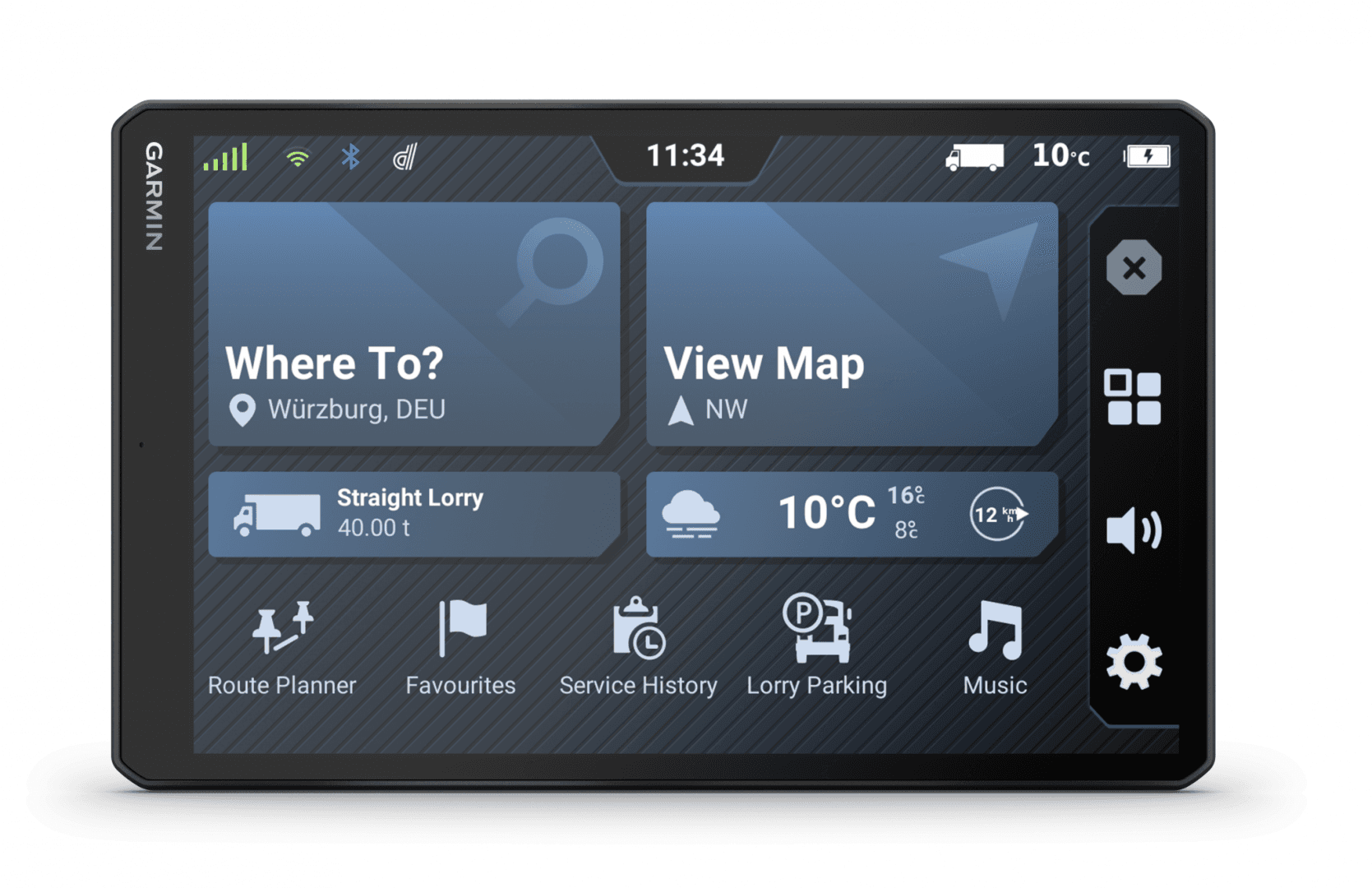 GPS Garmin Dezl LGV1020, tip afisaj IPS panoramic de 10,1", TFT color, cu panou tactil capacitiv pe lentilă, rezolutie 1280 x 800 pixeli, durata de viata baterie pana la 2 ore — miniatură