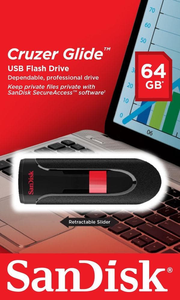 Memorie USB SanDisk Cruzer Glide 64 GB, USB 2.0, Negru — miniatură