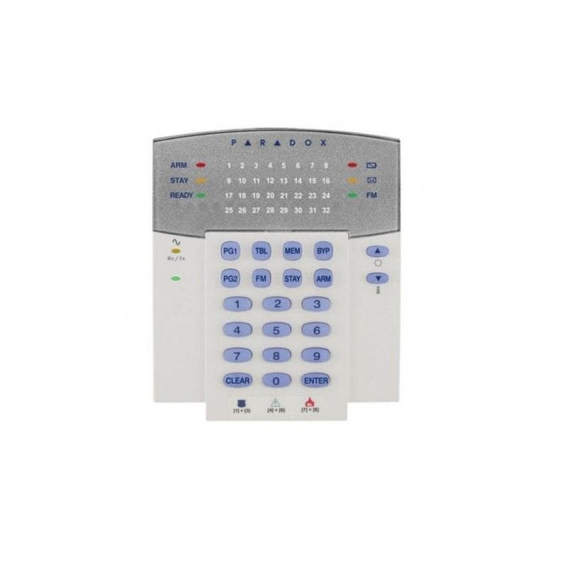 Tastatura LED, 32 zone radio; compatibila cu: MG6160 şi MG6130; Emiţător-receptor încorporat; afişaj cu LED-uri pentru 32 de zone; LED- uri indicatoare de stare (armare/armare parţială/gata de armare); vizualizarea în timp real a stării zonelor şi a stării sistemului; posibilitate upgrade firmware