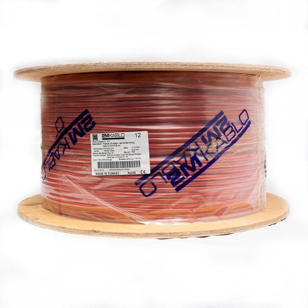 "Cablu incendiu JEH(St)H...Bd FE180 PH120 2x2x1.5 mm²+0.8 , rezistenta la foc 120 minute, compatibilitate E30/E90 producator 2M Kablo, 3T00000113-5-500Diametru fir: 1.5 mmConductor: perechi torsadate cu protectie din fibra de sticla, cupru 100%Culori fire: conform -VDE0815Manta: Halogen free